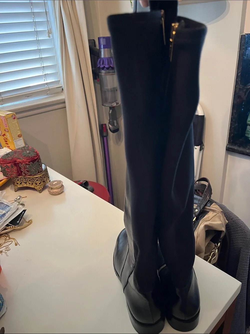 Michael Kors Tall Black Leather Zip-Back Riding Boots NEW